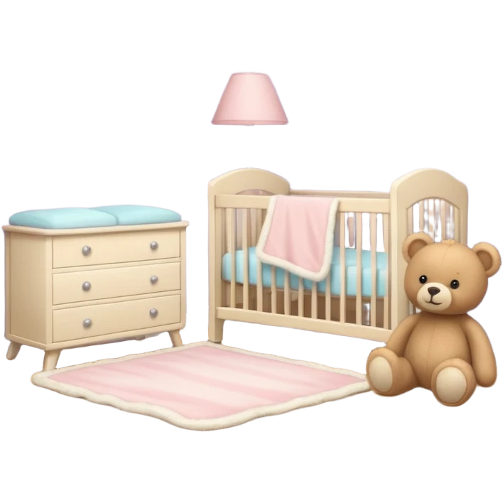 baby room, Cozy baby room with crib and teddy bear emoji