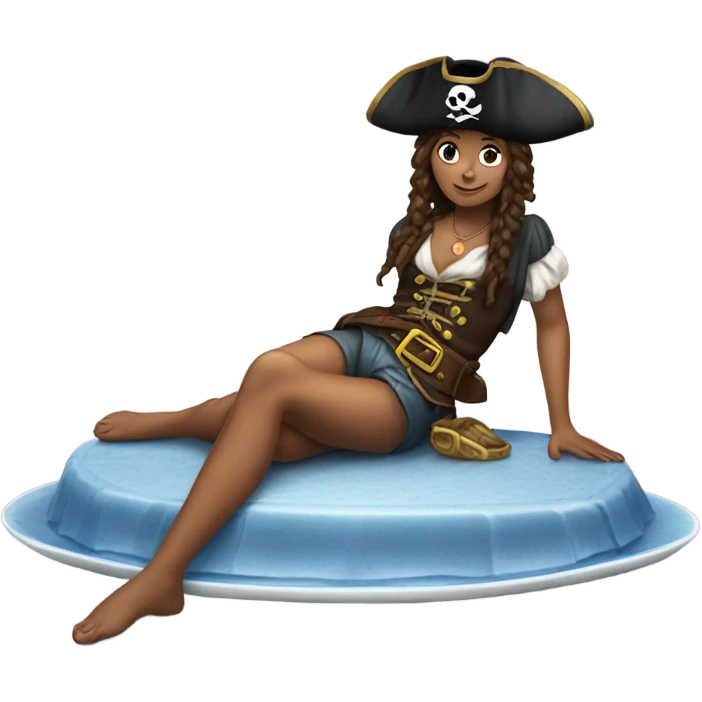 Pirate girl lying on top of platter emoji