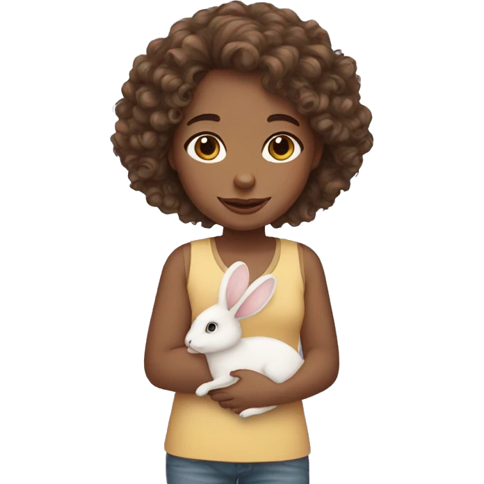 curly-brown hair girl with a bunny emoji