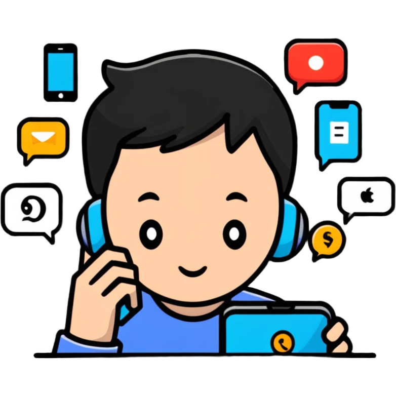 social media addiction with person staring at phone surrounded by notification symbols emoji