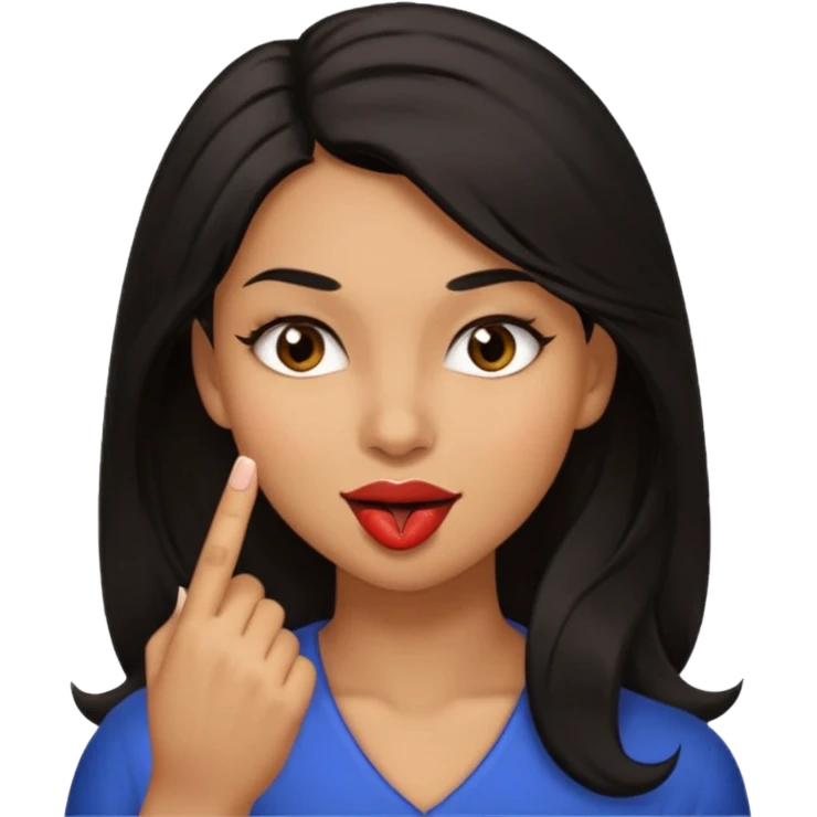 black slighty browin hair light brown skin woman, flirtatious gesture, biting her finger and winking emoji she also has tall hair and brown eyes emoji