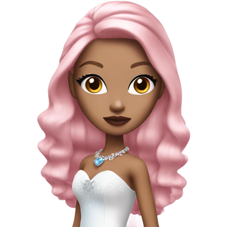 Bratz, bride, pink hair, white skin, blue almond cat eyes emoji