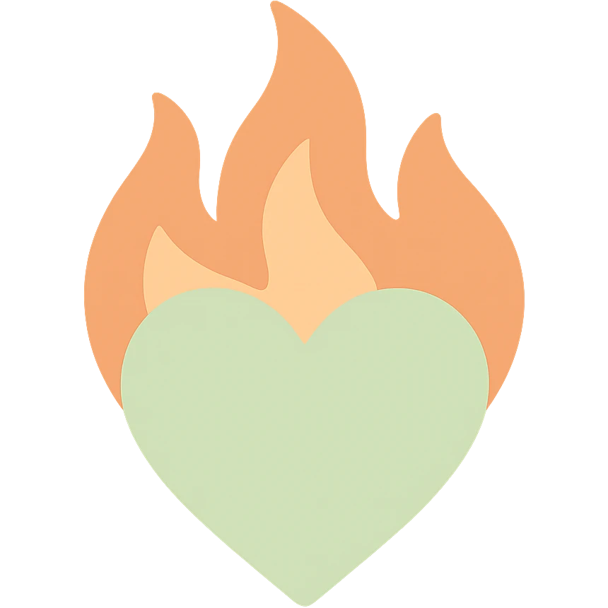 pale green heart in apricot fire emoji