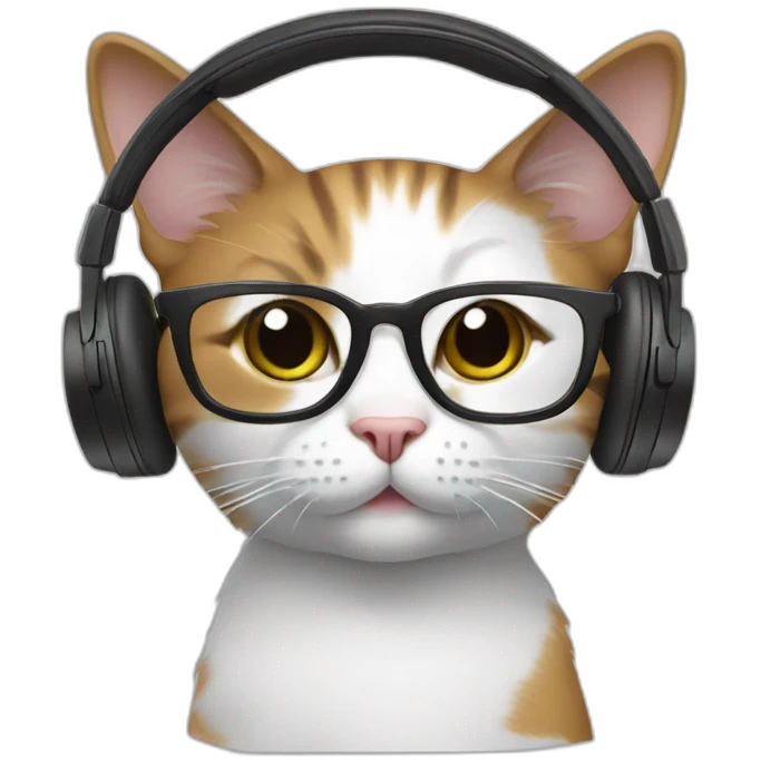 Cat with headphones, glasses and computer  emoji
