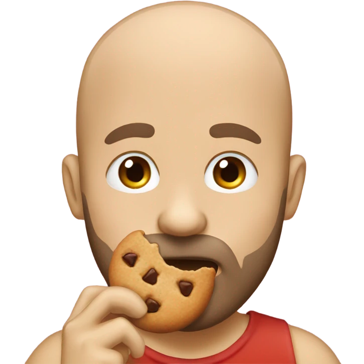Bald bearded man licking a cookie emoji