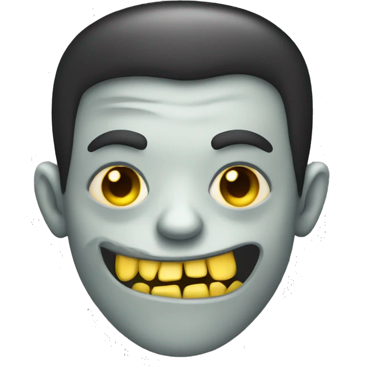 zombie vampire dark monochrome skin face with a sad smile and yellow teeth emoji