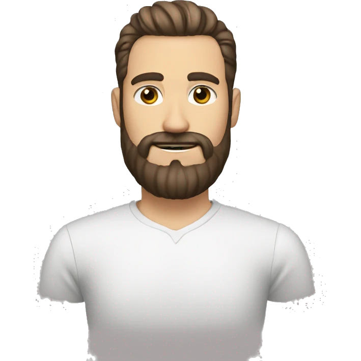 white person dark brown eyes and hair comb over haircut and full bearded emoji