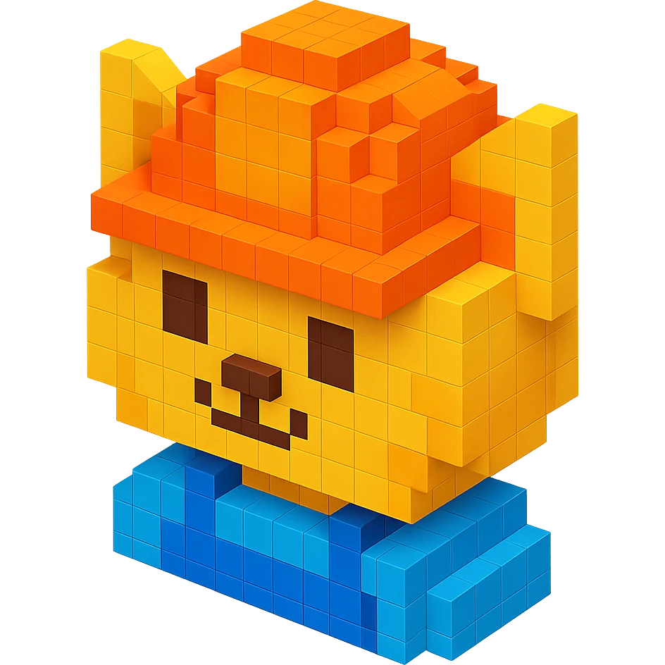 worker cat wearing an orange helmet in voxel style emoji