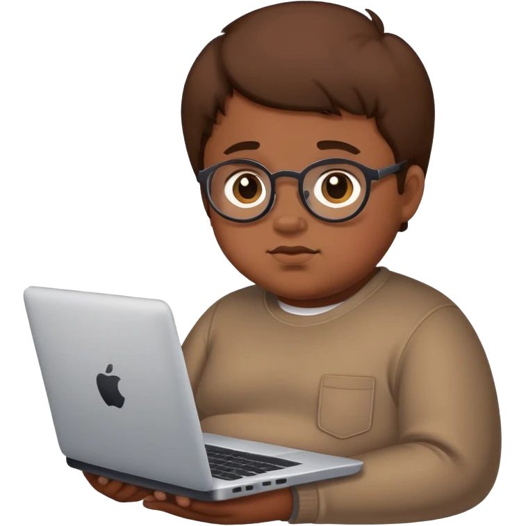 fat brown kid with brown hair using laptop emoji