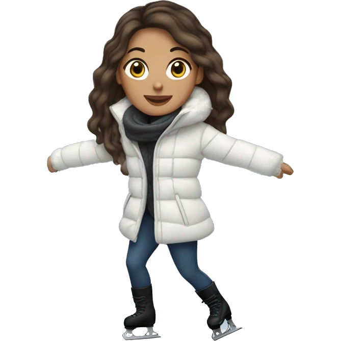 brunette woman with long hair ice skating in a puffer coat emoji