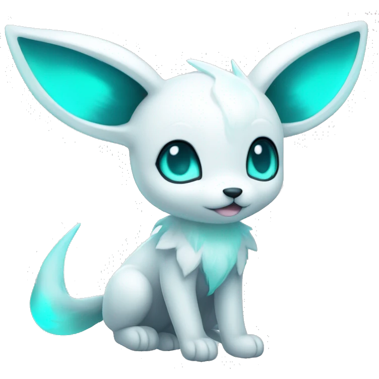 Shiny White Angelic Albino Umbreon. cyan eyes and cyan markings. full body emoji