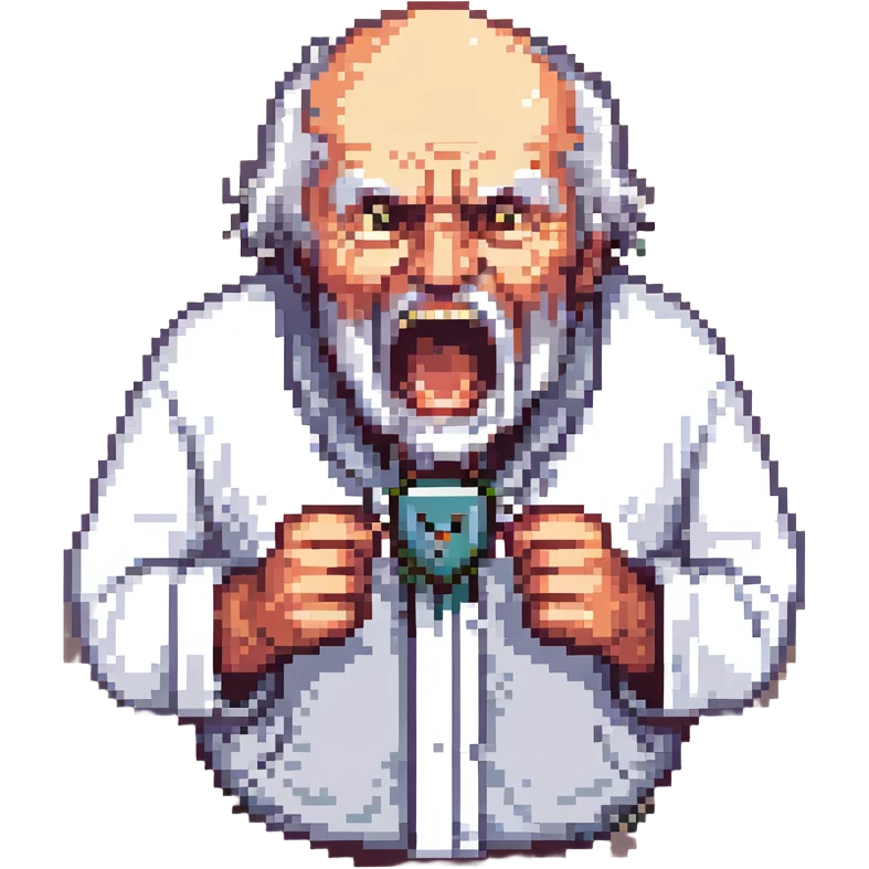 old man yelling at the NestJS logo, pixel art style emoji