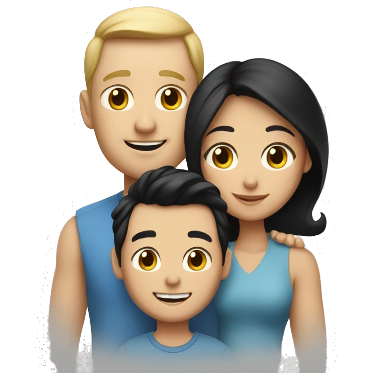Family of three white skin wife and husband and little boy with black hair emoji