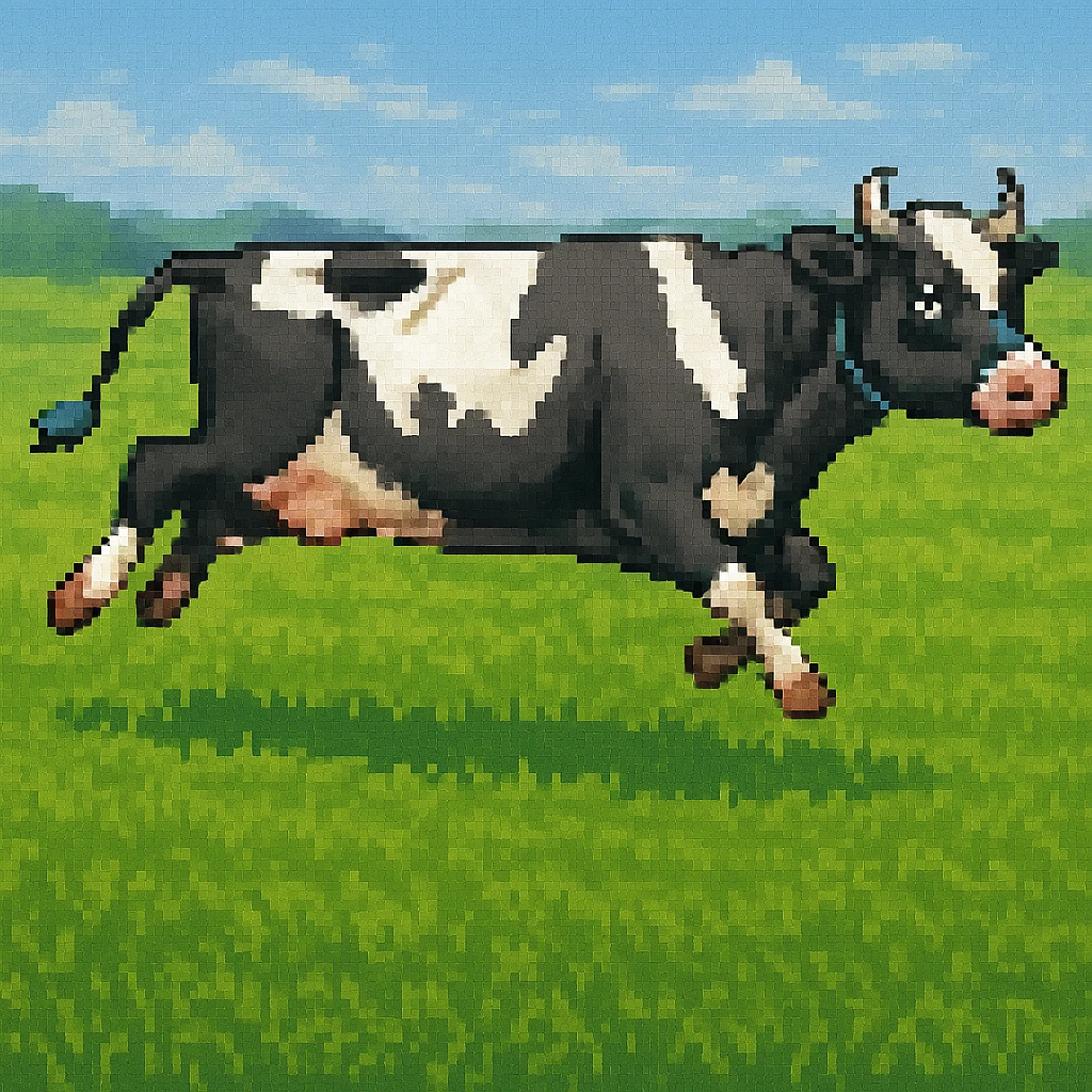 Make the image have a green grass field background in the style of pixel art emoji
