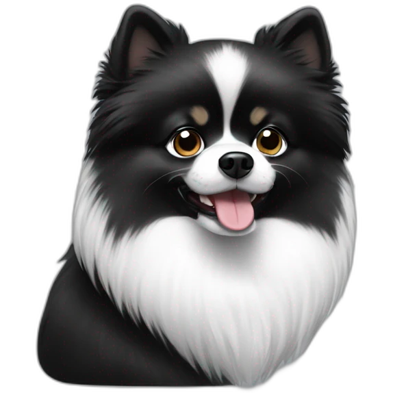 Black and white Pomeranian dog emoji