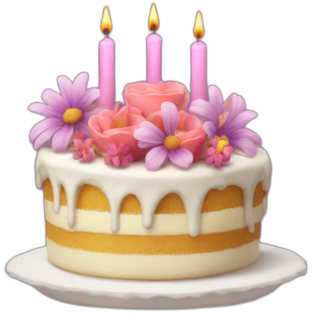 cake with flower candles and bees emoji