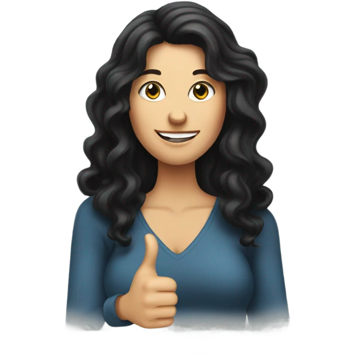 Long black wavy haired white woman giving sarcastic thumbs up emoji