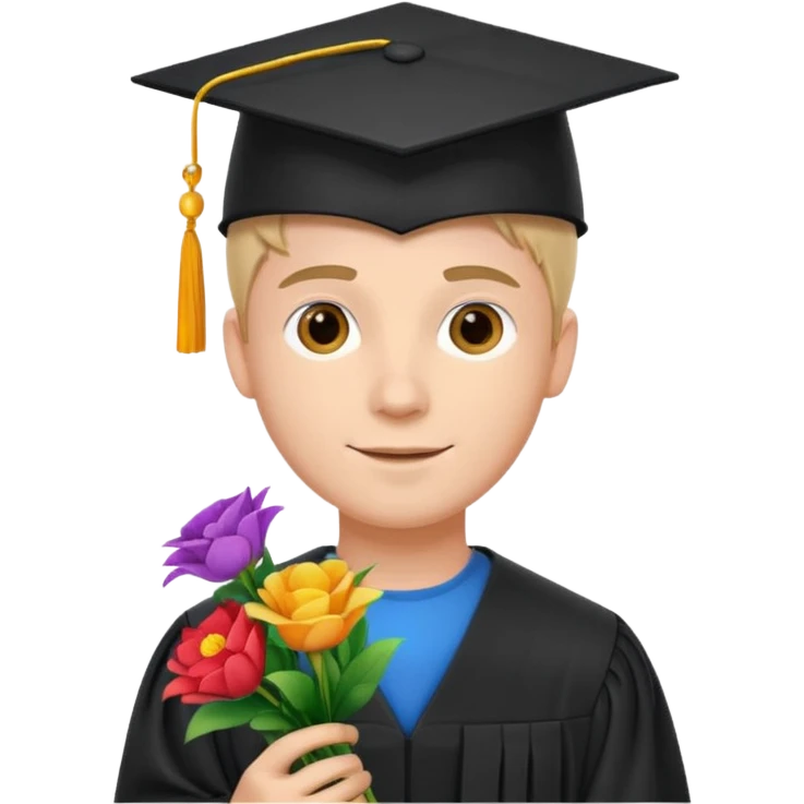 Graduated Students, Male,wearing graduation cap, holding bouquet of flowers
 emoji