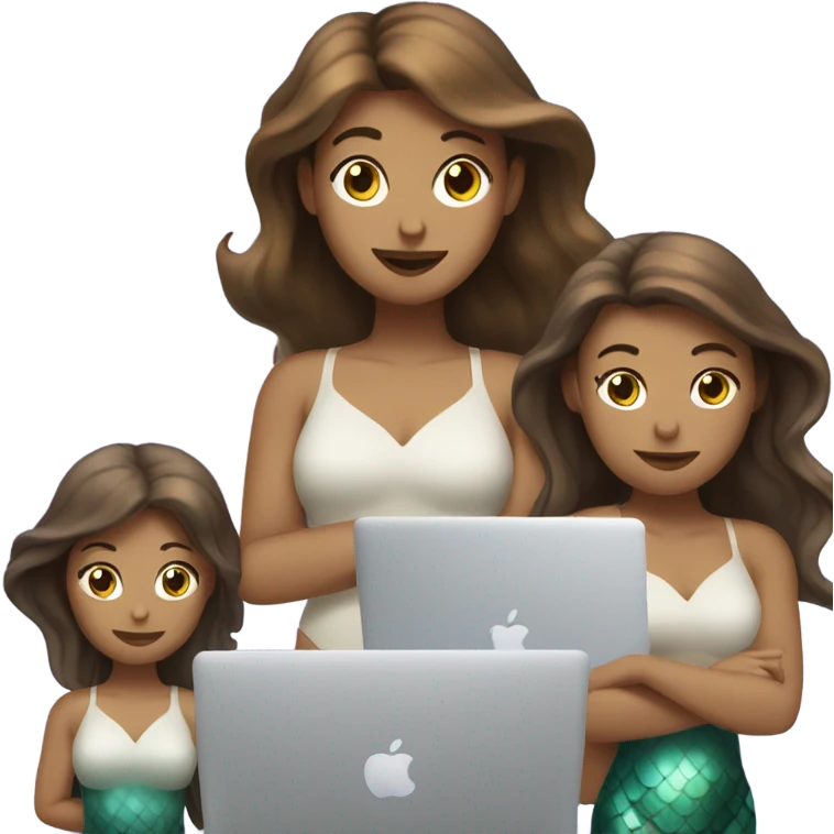 three mermaids with MacBook with brown hair  emoji