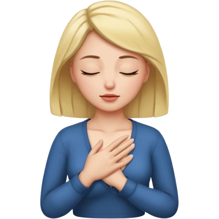 una mano en pecho ojos cerrados femenino emoji