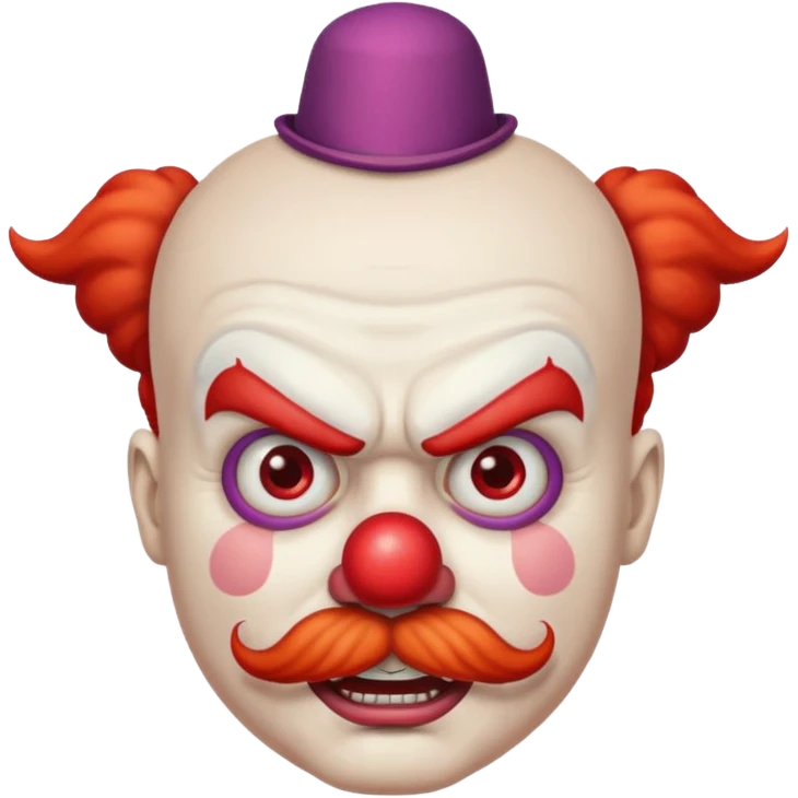 Angry clown — furrowed brow, mustache, tiny hat. emoji