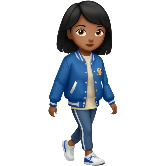 walk black long hair girl with varsity jacket emoji