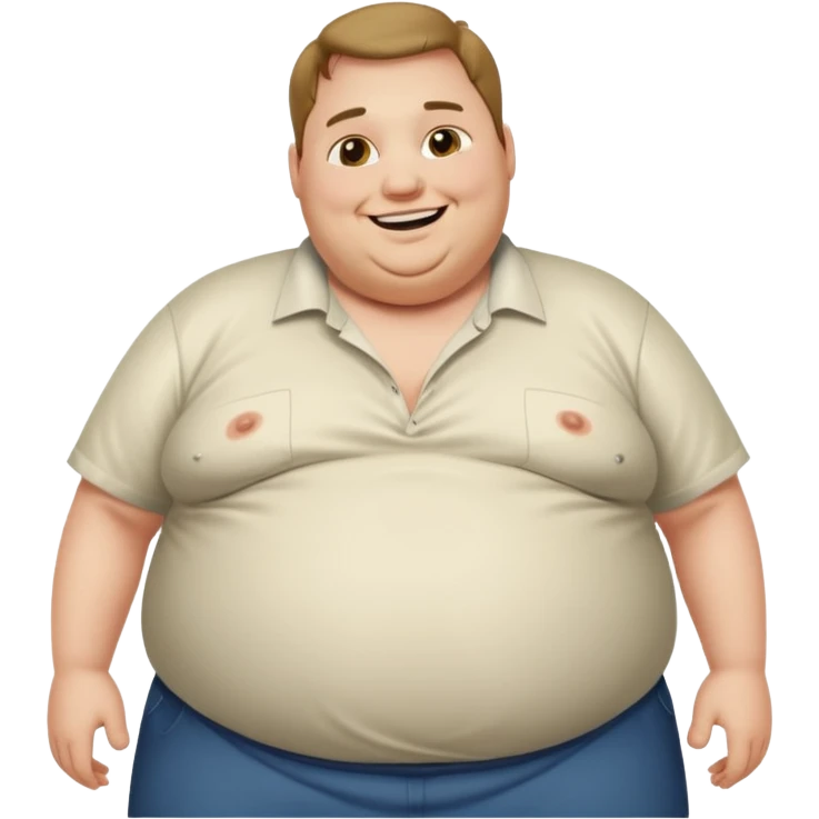 Hombre obeso mórbido con la barriga saliendo de la camisa emoji