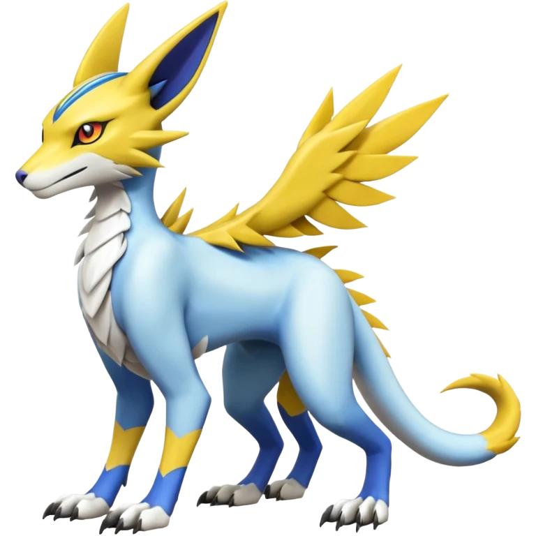 Latias-Vernid-Sergal-Lombax-Koraidon-Renamon-Zeraora-Bastet-Fakémon-Digimon-hybrid-fusion-creature, full body emoji