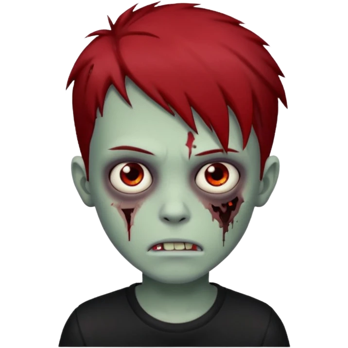 boy zombie with red and black hair  hair emo dark brown eyes and the hair With blackshirt  emoji