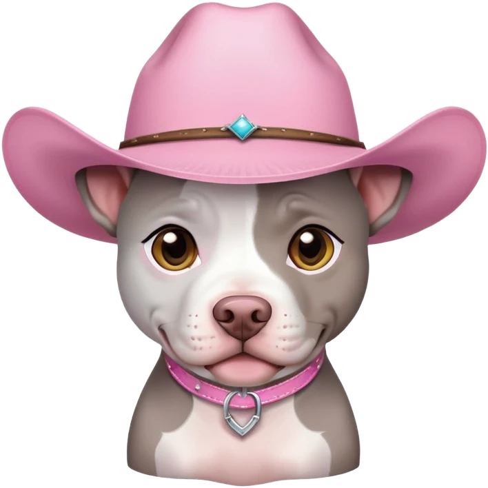Gray and white Pitbull with pink cowgirl hat  emoji