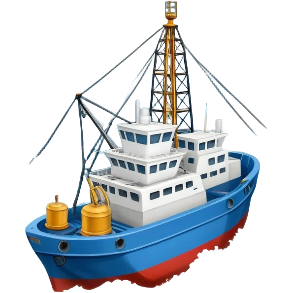 Russian marine geology vessel lowering sampling equipment into stormy ocean waves emoji
