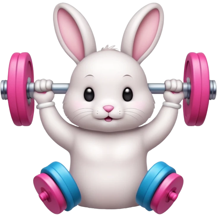 White cute Bunny lifting soft pink dumbells emoji