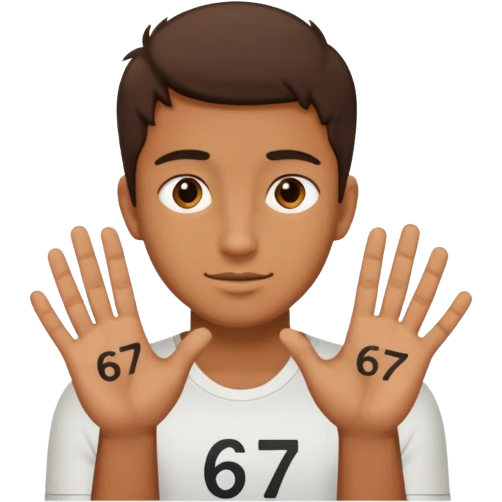 Guy saying 67 and 67 is on his hands emoji