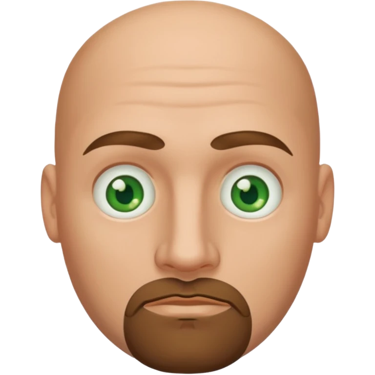 white caucasian bald man's face, with brown goatee and green eyes, oval face, rounded, big emoji
