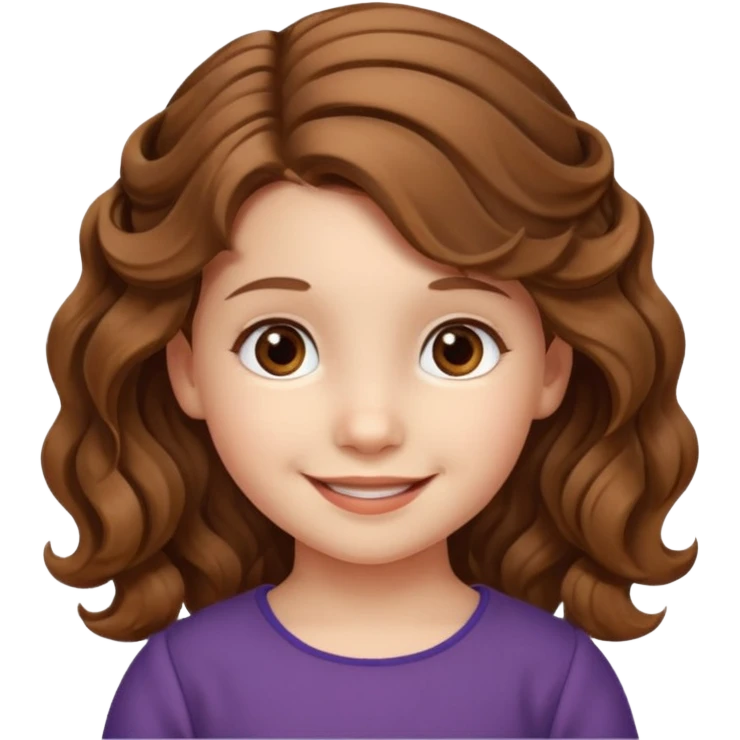 EMOJI COMO LOS DEL IPHONE IOS. SOLO CARA NIÑA, SIN EL CUELLO. 3 AÑOS. PELO LARGO, ONFULADO, MARRON SEMIRECOGIDO, Y OJOS MARRONES. SONRIENDO, Y FONDO TRANSPARENTE emoji