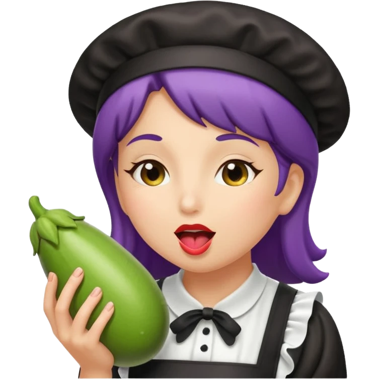 A women maid licking a wet eggplant emoji