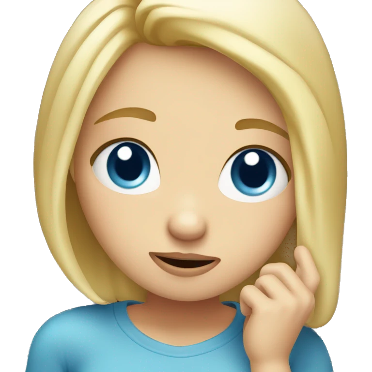 girl with blonde hair and blue eyes with drunk look scratching head and confused emoji