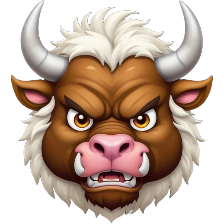Generate a crazy bull, with a crazy face. Only face without body. emoji