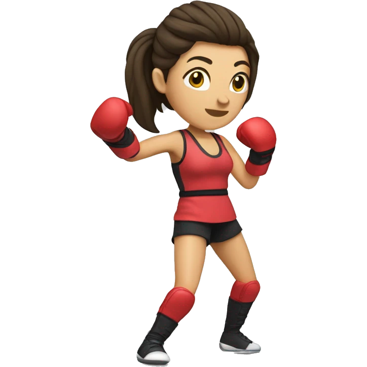brunette Woman kickboxing with leg in the ai emoji
