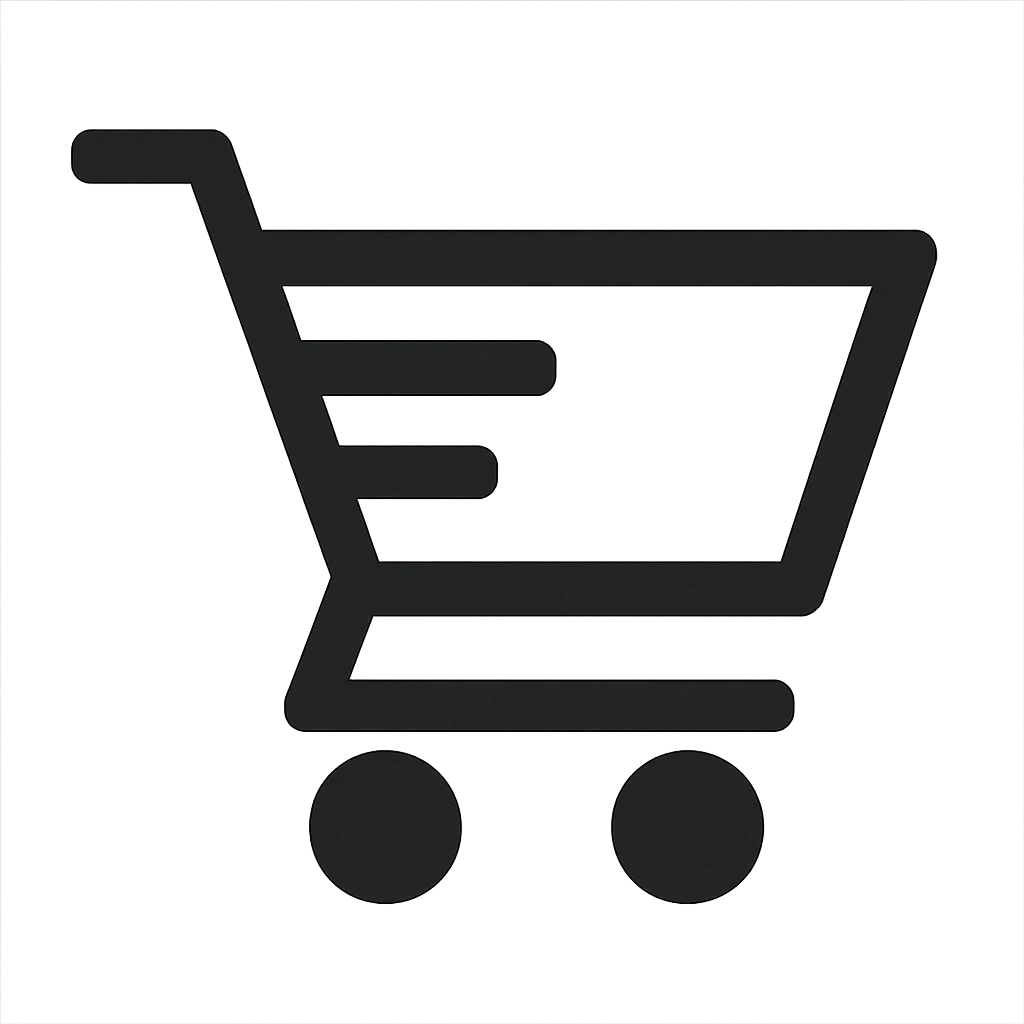 A shopping cart icon with simple geometric shapes emoji