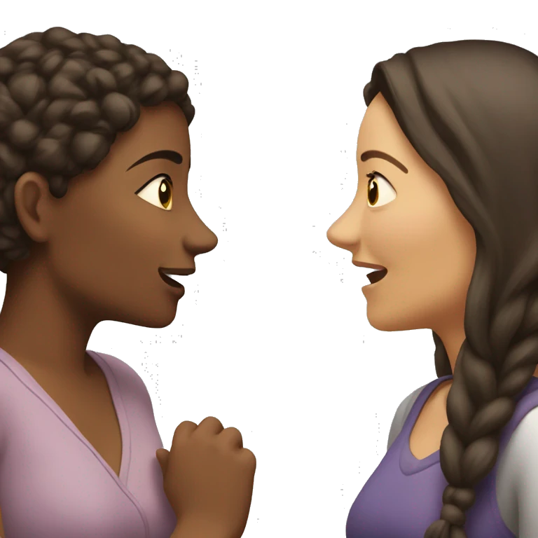 One woman whispers into the ear of another woman closing by hand emoji