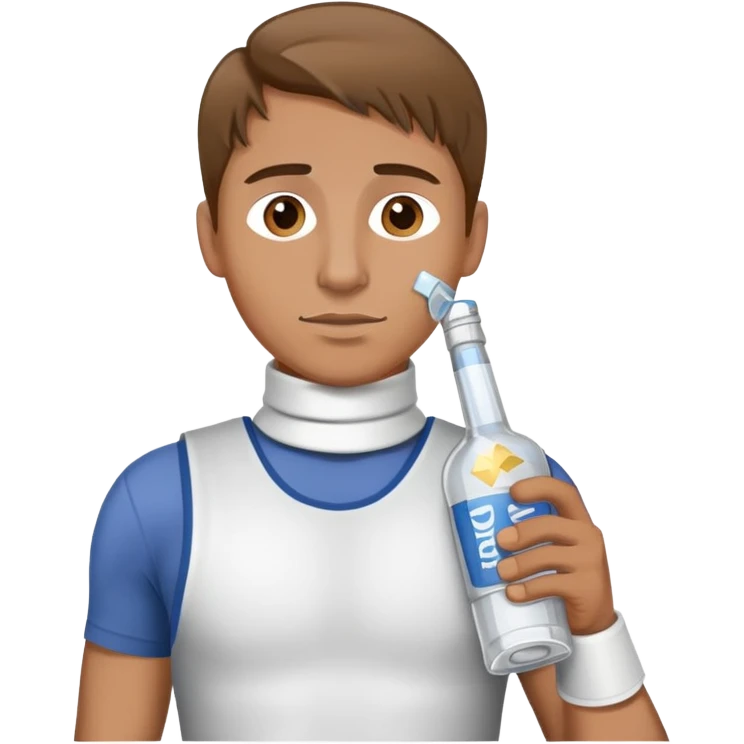 Light brown hair man with a bottle of vodka and broken neck brace emoji