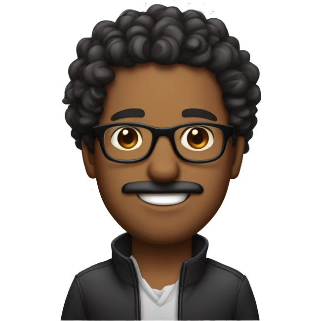 A brown skin man with curly black hair and long mustache with glassess emoji