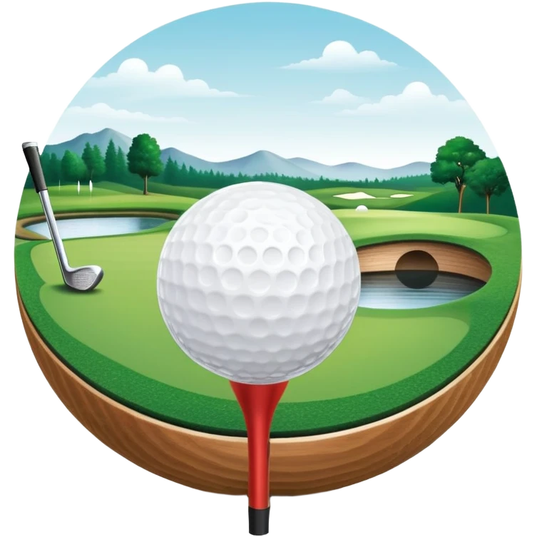 A golf ball on a tee with a golf club placed beside it, set against the backdrop of a well-manicured green golf course. The scene emphasizes the equipment and serene atmosphere of the sport, with soft lighting and a peaceful, open landscape emoji