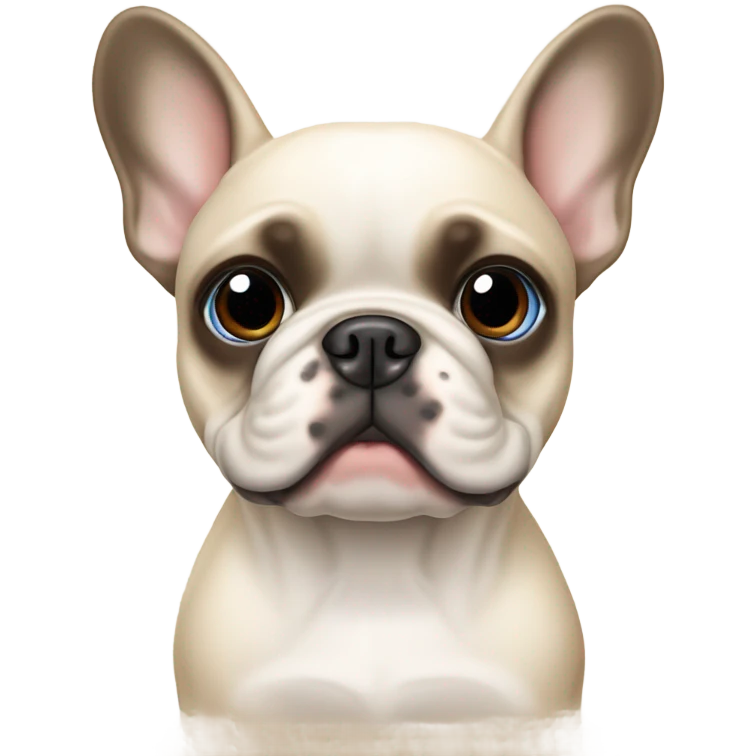 Cream French bulldog with one blue eye and one brown eye emoji