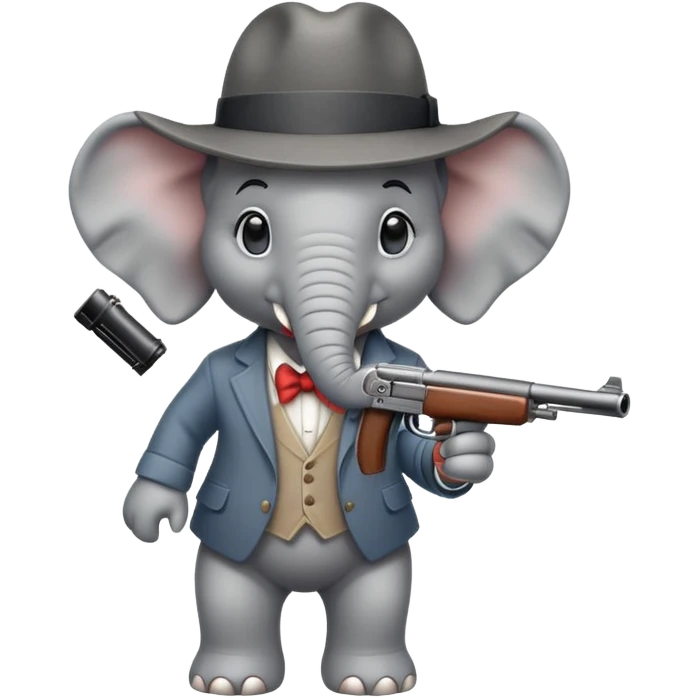 elephant with tommy gun and fedora hat emoji
