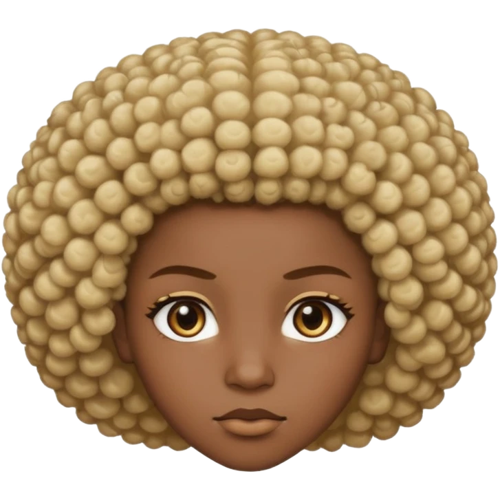 Un regard clair qui tranche avec une peau foncée intense, un afro naturel marqué de mèches blondes, et une expression calme mais affirmée. emoji