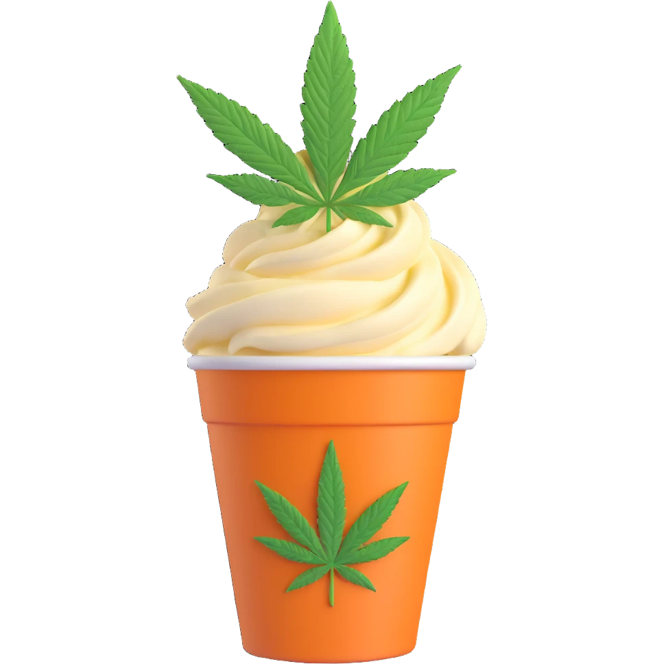 gelato in a paper cup with cannabis leaf emoji