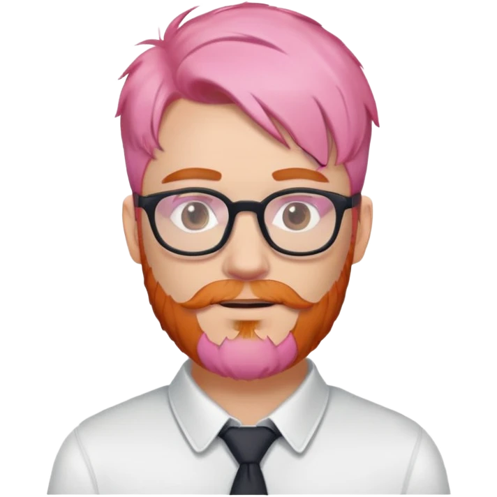 White man with pink hair and a ginger beard wearing glasses emoji
