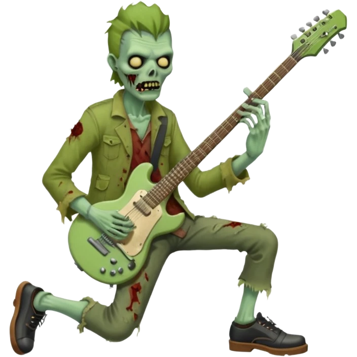 Zombie guitarist – ragged clothes, missing shoe, strumming an old electric guitar. emoji